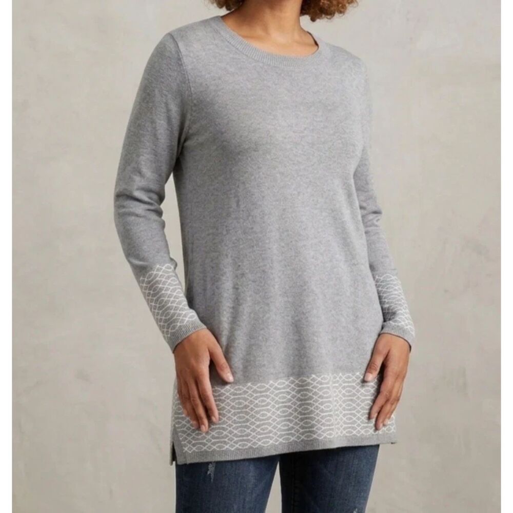 Pina Rossi Sweater Womens Plus 2X Grey Tunic longline modest Cozy Textured hem